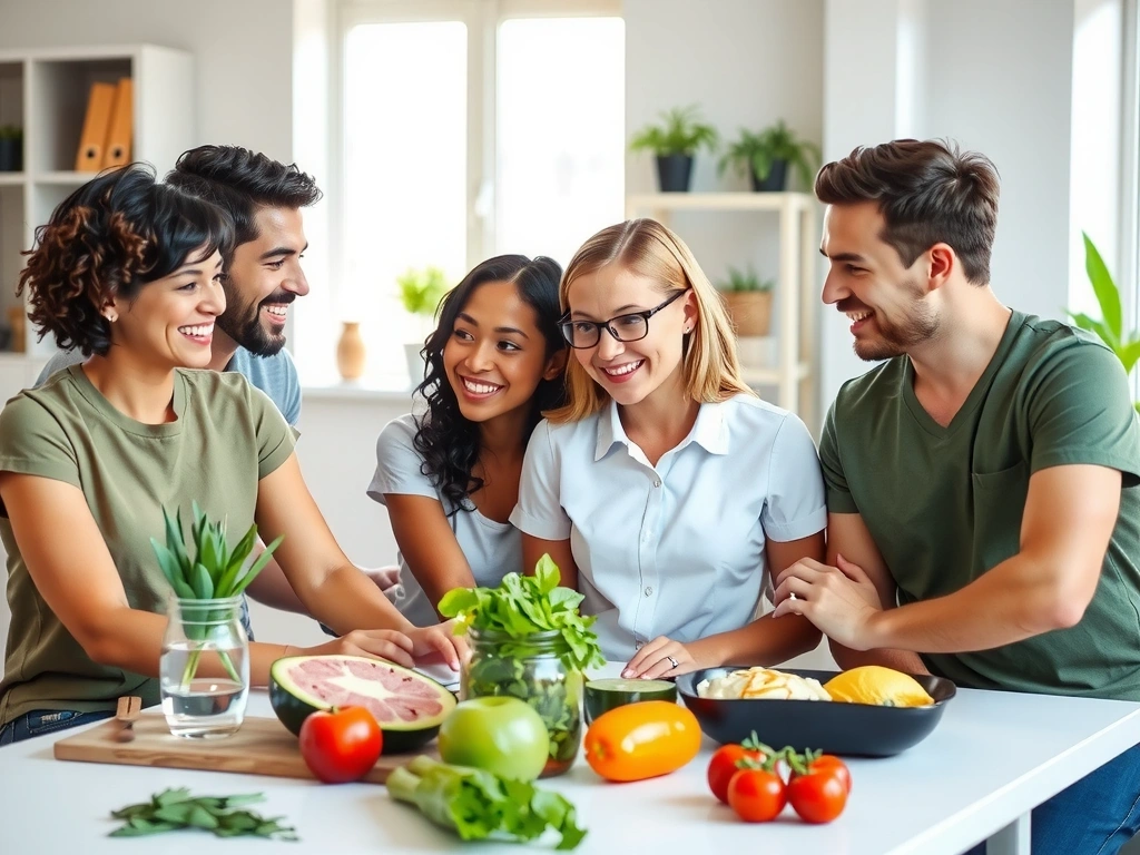 Persone che interagiscono con un nutrizionista, simbolizzando vari servizi nutrizionali